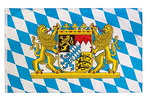 aricona Bayern Flagge - Freistaat Bayern Fahne 90 x 150 cm mit Messing-Ösen - Wetterfeste Fahne für Fahnenmast - 100% Polyester