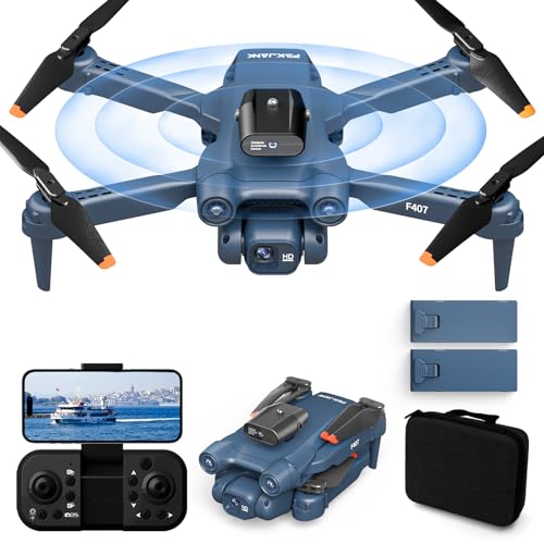 F407 Drohne mit Kamera 4K mit 360° Aktiven Hindernisvermeidung, RC Drohnen Quadcopter mit FPV WiFi Übertragung, Drohnen mit Optische Fluss Positionierung, Doppelkameras für Anfänger, 2 Akkus