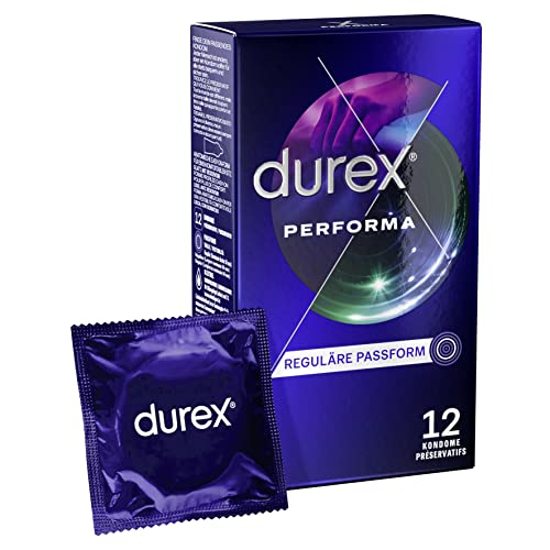 Durex Performa Kondome – Aktverlängernde Kondome mit 5% benzocainhaltigem Gel & mit Easy-On-Form – 12er Pack (1 x 12 Stück)