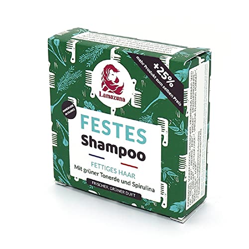 Lamazuna Festes Shampoo Grüne Tonerde & Spirulina | Für fettiges Haar | Ohne ätherische Öle | Stärkend & Regenerierend | Vegan | 70 ml