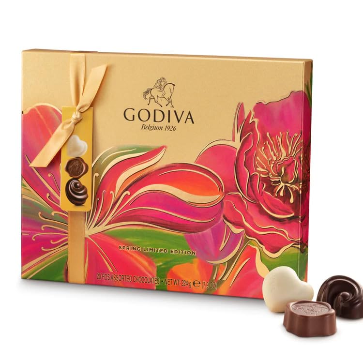 Godiva Spring Limited Edition Geschenkbox - Hochwertige und köstliche Auswahl an belgischer Milch, dunkler und weißer Schokolade - Geschenk für besondere Anlässe - 20 Stück