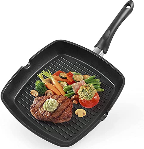 Gotoll Grillpfanne 28×28 cm, Steakpfanne Induktion aus Aluminiumguss, induktionsgeeignet Pfanne, PFOA-freie Bratpfanne, leicht zu reinigen