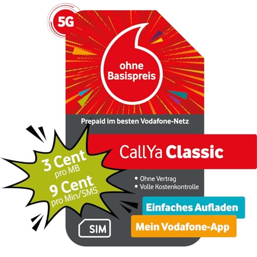 Vodafone Prepaid CallYa Classic | 10 EUR Startguthaben I ohne Vertrag | 5G-Netz | 9 Ct. pro Min/SMS