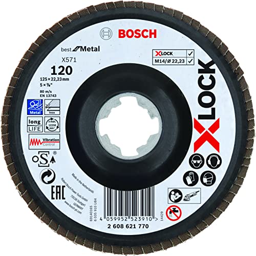 Bosch Accessories Bosch Professional 1x Fächerschleifscheibe X571 Best for Metal X-LOCK (für Metall, Ø 125 mm, P 120, gewinkelte Ausführung, Zubehör Winkelschleifer)