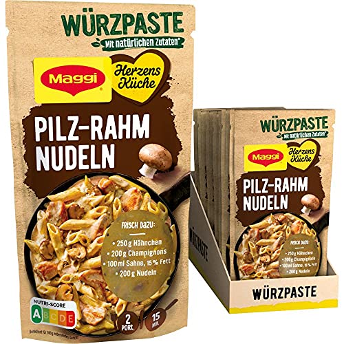 MAGGI Herzensküche Pilz-Rahm Nudeln, Würzpaste für Pilz-Rahm-Gerichte, Vegan, 10er Pack (10 x 65g)